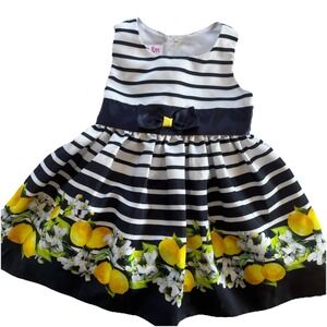 Jessica Ann Baby Girl 12M Dress Sleeveless Blue White Stripes Lemon Floral